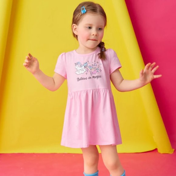 Shein | NWT | Toddler Girls Unicorn Puff Sleeve Dress | 5Y | Pink | JIT8230984 - Picture 4 of 7